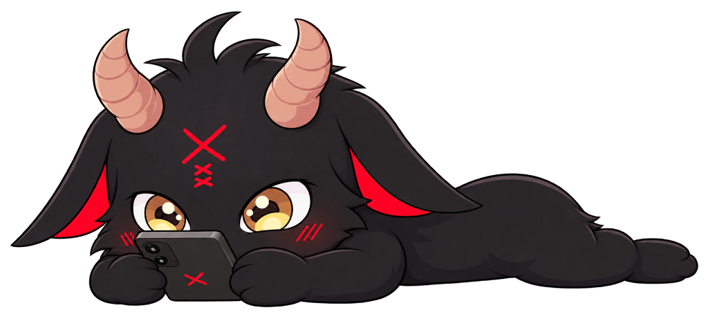 Mascote Bodinho Yaoi lendo no celular